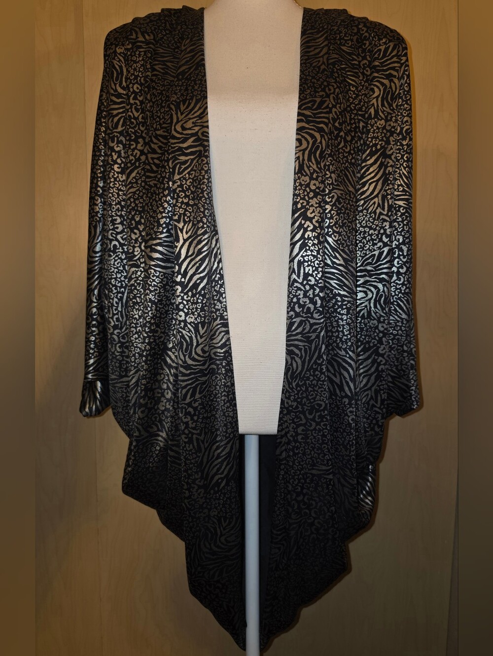 Vintage 80s Good Times Metallic Gold Kimono Cardigan Animal Print USA 9/10
